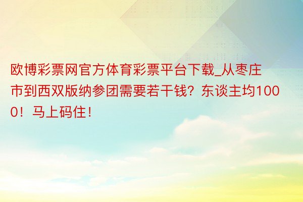 欧博彩票网官方体育彩票平台下载_从枣庄市到西双版纳参团需要若干钱？东谈主均1000！马上码住！