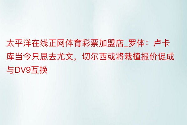 太平洋在线正网体育彩票加盟店_罗体：卢卡库当今只思去尤文，切尔西或将栽植报价促成与DV9互换