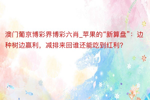 澳门葡京博彩界博彩六肖_苹果的“新算盘”：边种树边赢利，减排来回谁还能吃到红利？